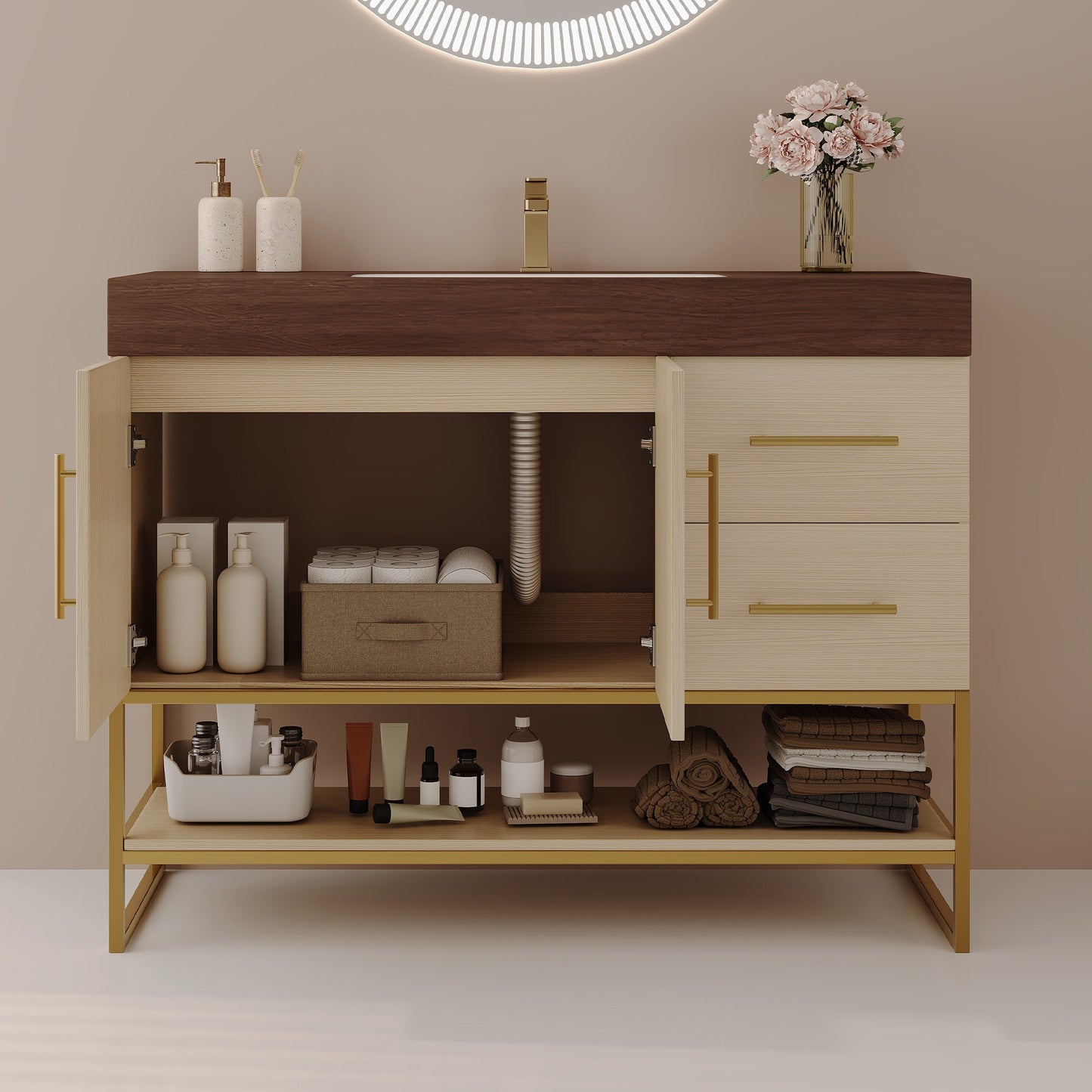36' Modern Free-Standing Bathroom Vanity with Seamless Ceramic Sink & Sintere...