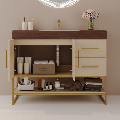 36' Modern Free-Standing Bathroom Vanity with Seamless Ceramic Sink & Sintere...