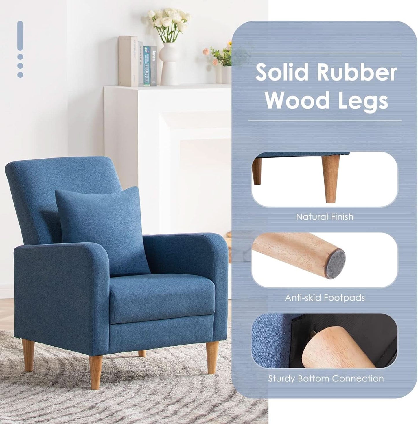 Blue Upholstered Accent Armchair With Back Cushions