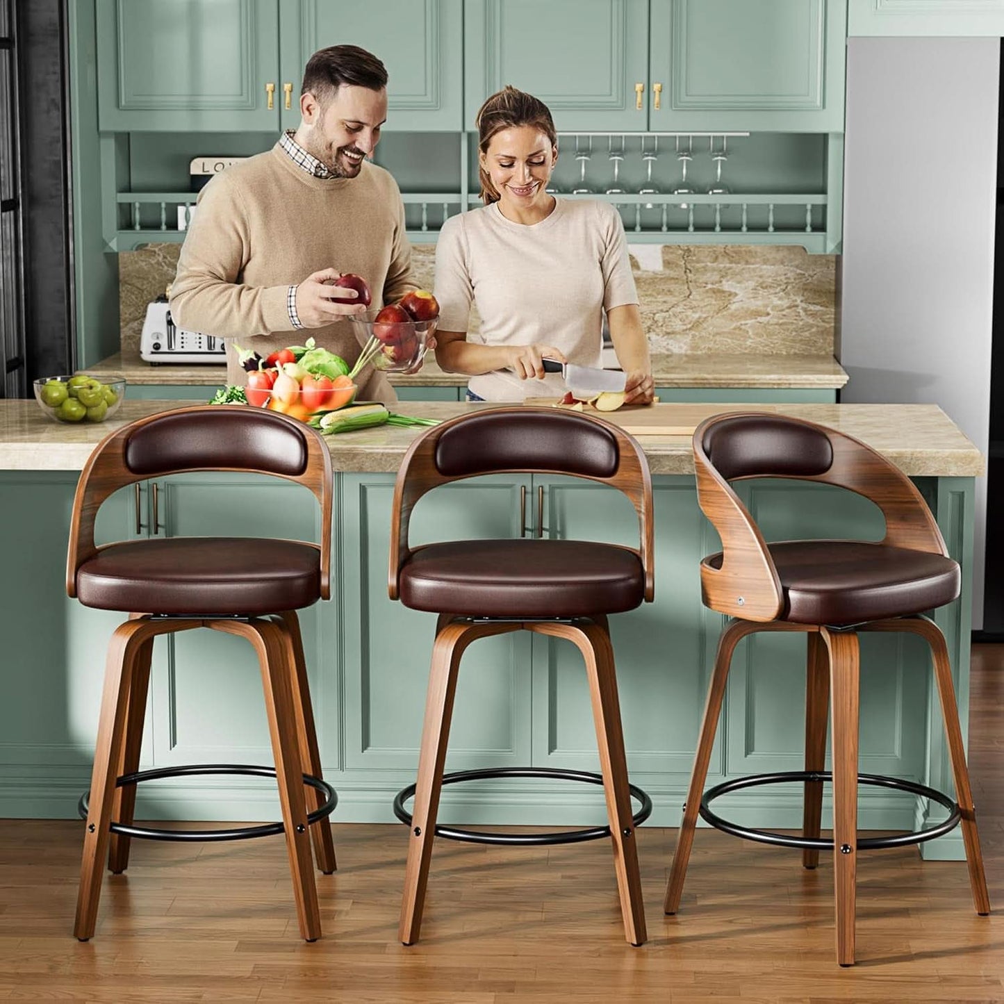 Mid Century Modern Swivel Bar Stools Set of Two