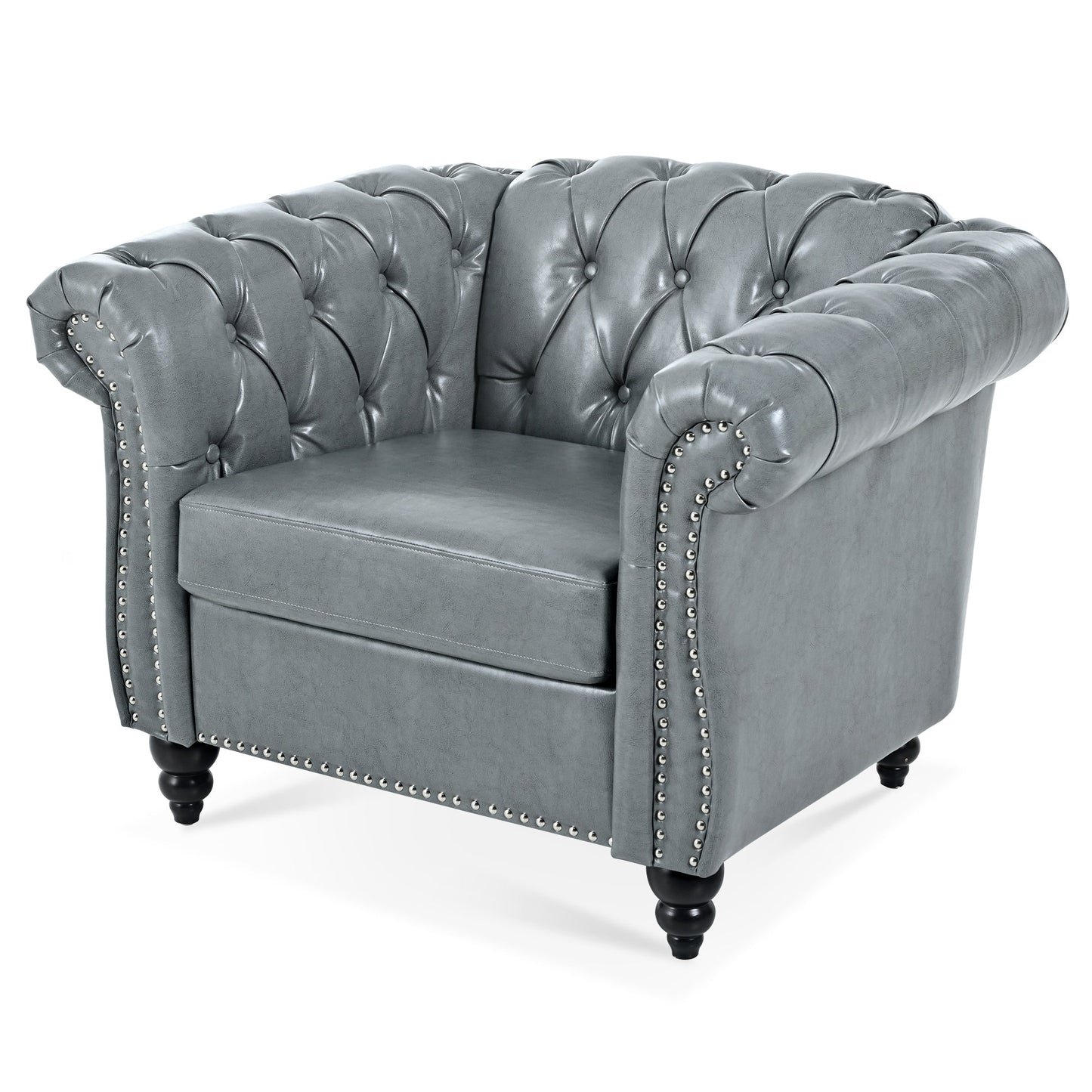 Accent Chair Contemporary PU Leather Gray Birch Legs 39x32x28 In 220 LB