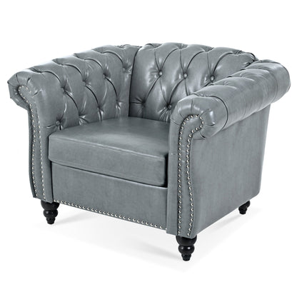 Accent Chair Contemporary PU Leather Gray Birch Legs 39x32x28 In 220 LB