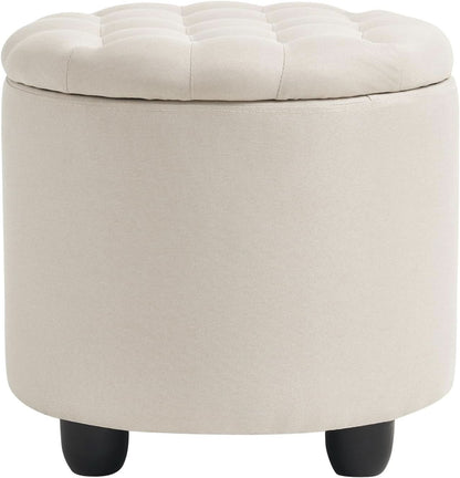 Beige Round Storage Ottoman Featuring Removable Lid