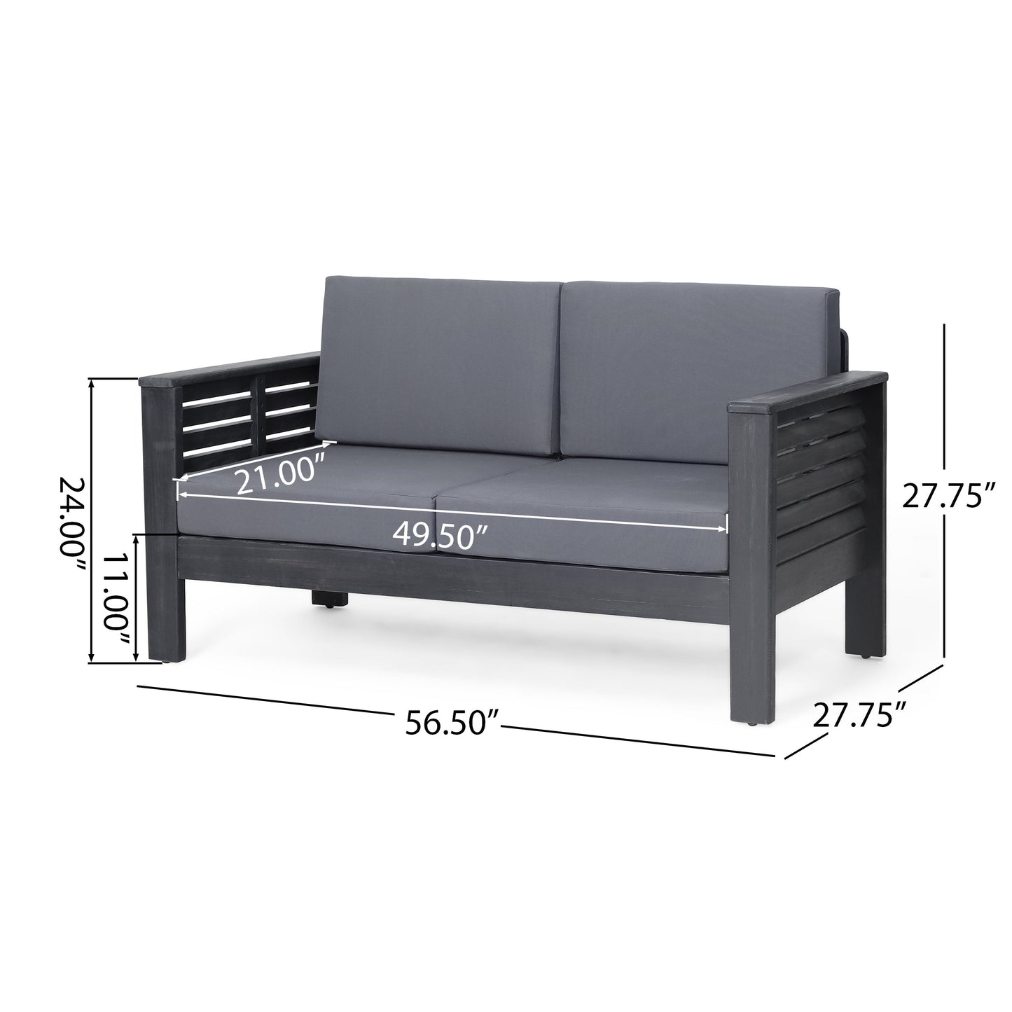 Outdoor Patio Set Acacia Wood Gray 2 Piece Loveseat Coffee Table Cushions