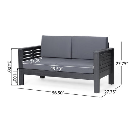 Outdoor Patio Set Acacia Wood Gray 2 Piece Loveseat Coffee Table Cushions