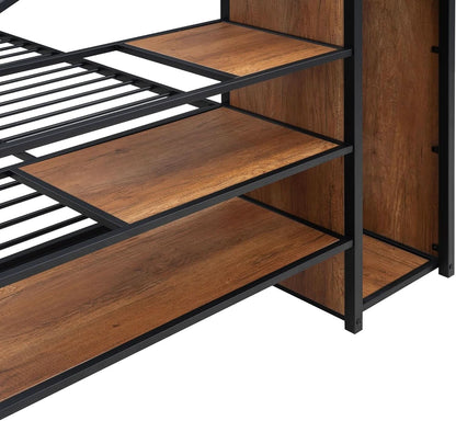 Full Over Full Metal Bunk Bed With Storage Stairs Black
