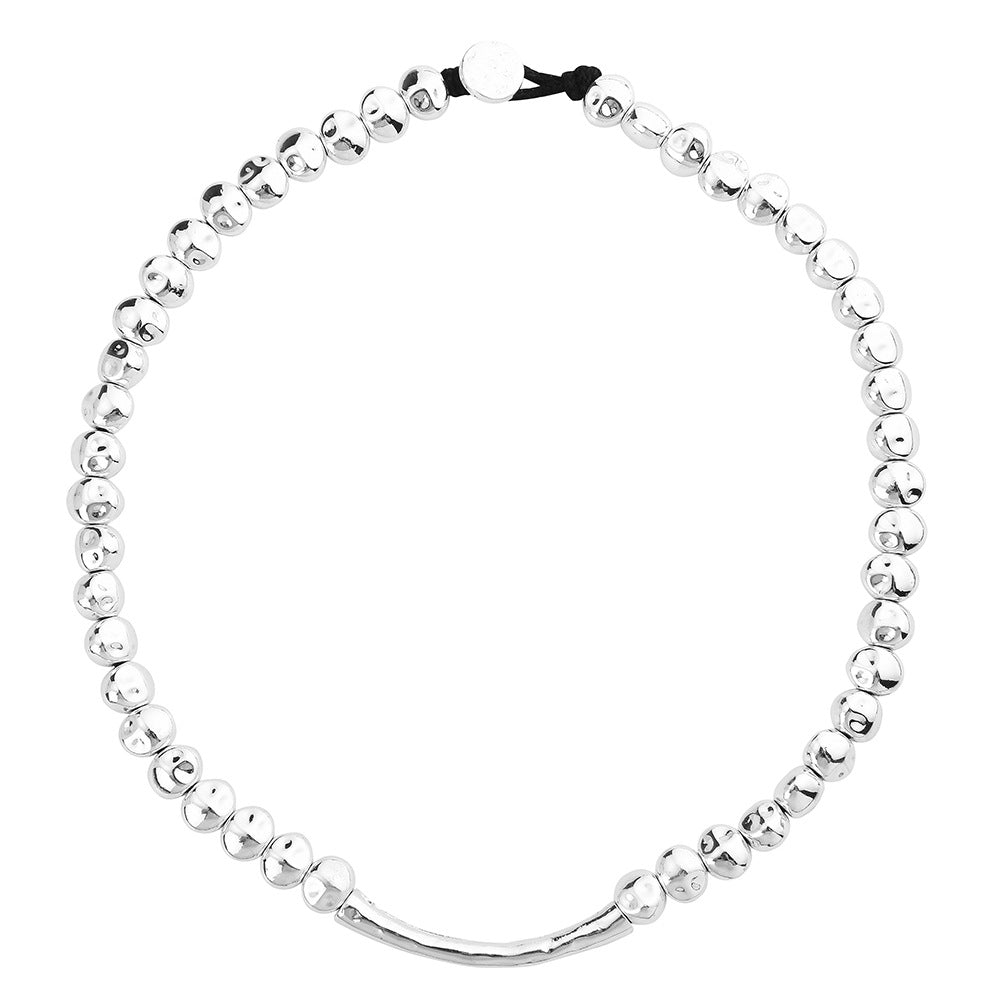 Irregular Broken Silver Curved Bar Choker Necklace, Minimal Quiet Luxury Collarbone Chain For European Spanish Women