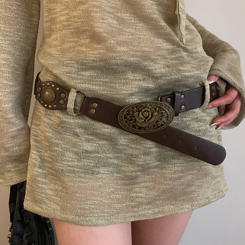 Retro Denim Female Ornament With Skirt All-matching Rivets Belt Fashion Waist Seal
