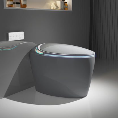 Smart Toilet One-Piece Gray Bidet Auto Lid Heated Seat Night Light 1.28 GPF