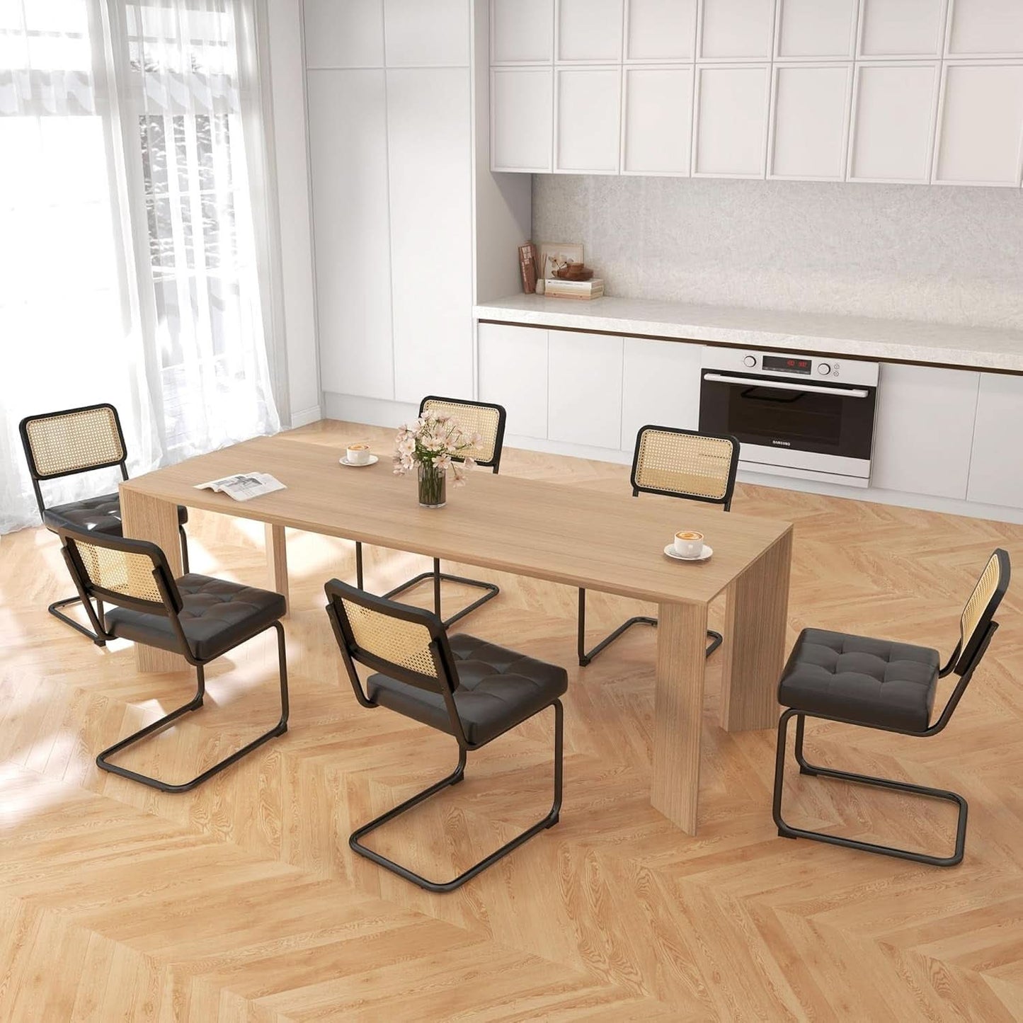 Mid Century Upholstered Cantilever Dining Chairs Black