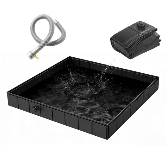 41x41x5.5in Portable Shower Pan Foldable Shower Basin Collapsible Camping Shower Tent Base with Detachable Drain Pipe for Indoor & Outdoor
