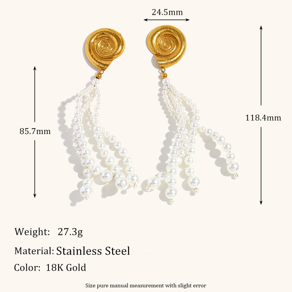 European And American Pearl Tassel Conch Stud Earrings