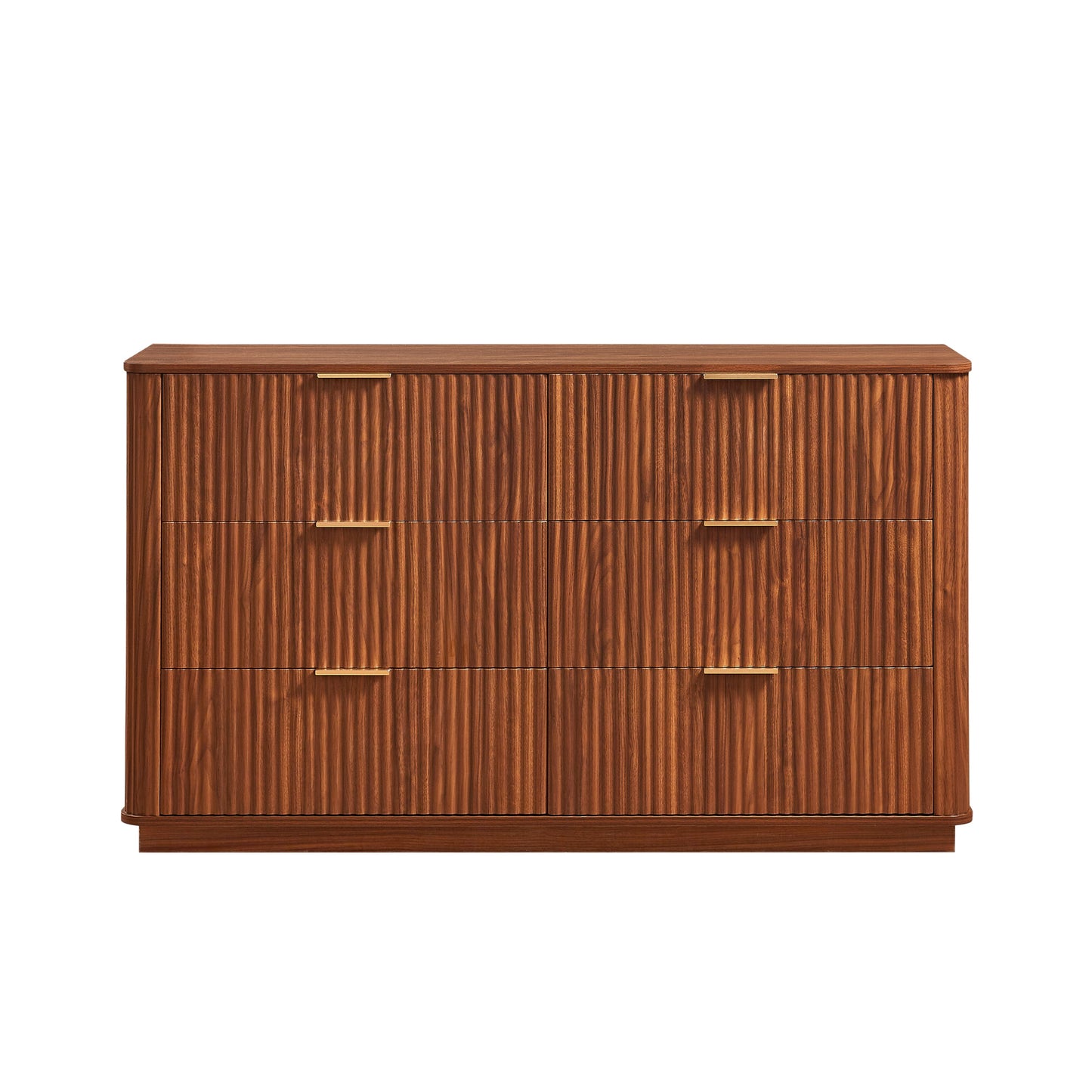 Dresser Modern 6-Drawer Walnut MDF Wave Texture 55.1x15.75x31.5 In 150 LB