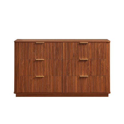Dresser Modern 6-Drawer Walnut MDF Wave Texture 55.1x15.75x31.5 In 150 LB