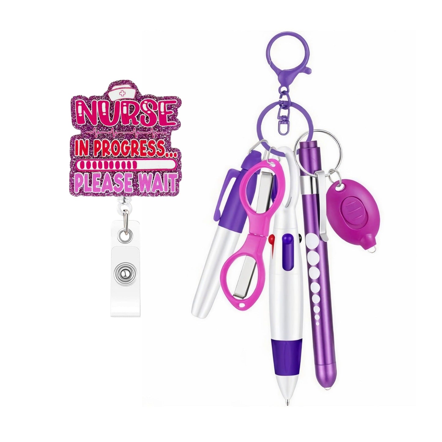 Retractable Nurse Pen Set Keychain With Flashlight