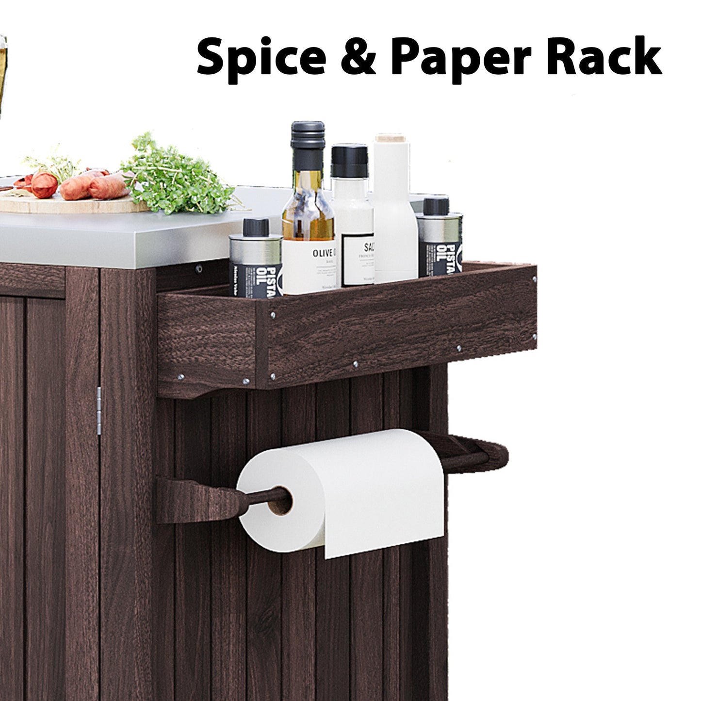 Outdoor Kitchen Island Grill Cart Fir Wood Stainless Steel 66.5