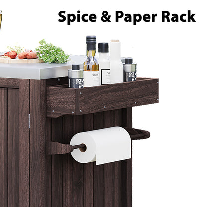 Outdoor Kitchen Island Grill Cart Fir Wood Stainless Steel 66.5