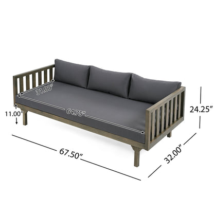 Outdoor Daybed Set Acacia Wood Gray 3 Seater Chaise