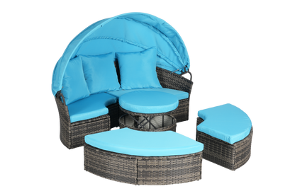 Chaise Lounge PE Rattan Canopy Light Blue 380 LB