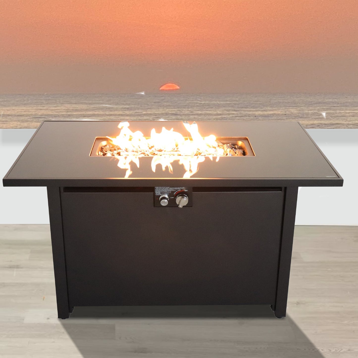 Contemporary Steel Outdoor Fire Pit Table with Lid, Black, 22x42 Inch