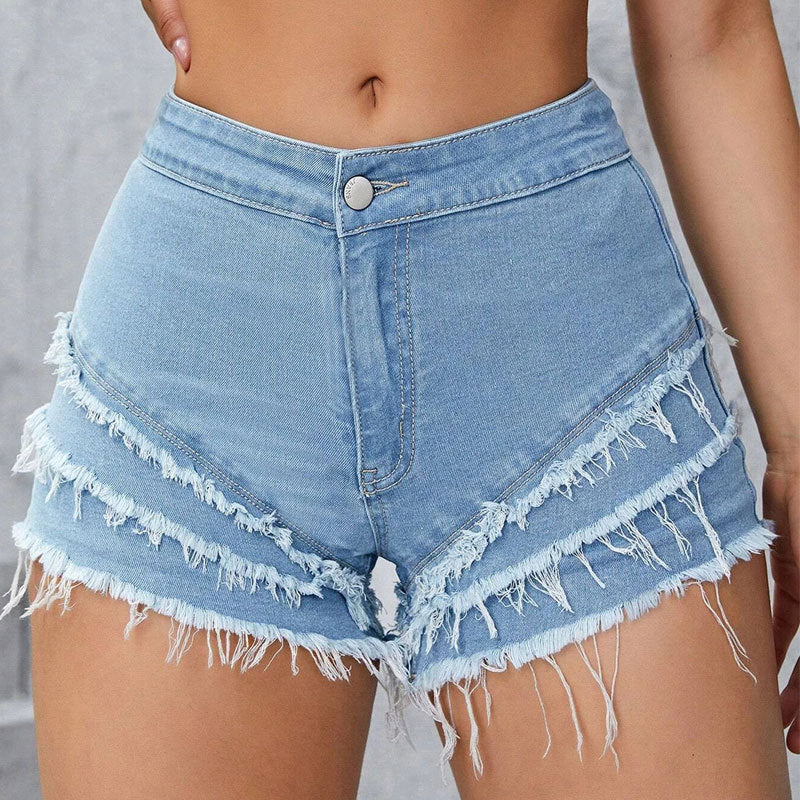 Slim-fit Stretchy Minimalist Patchwork Denim Shorts