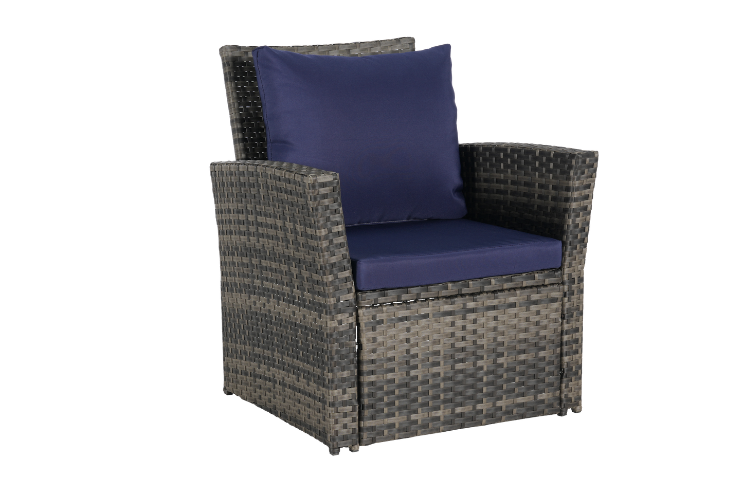 Outdoor Patio Set PE Rattan Steel Dark Blue 4 Piece Glass Seats 4