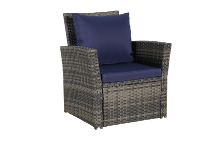 Outdoor Patio Set PE Rattan Steel Dark Blue 4 Piece Glass Seats 4