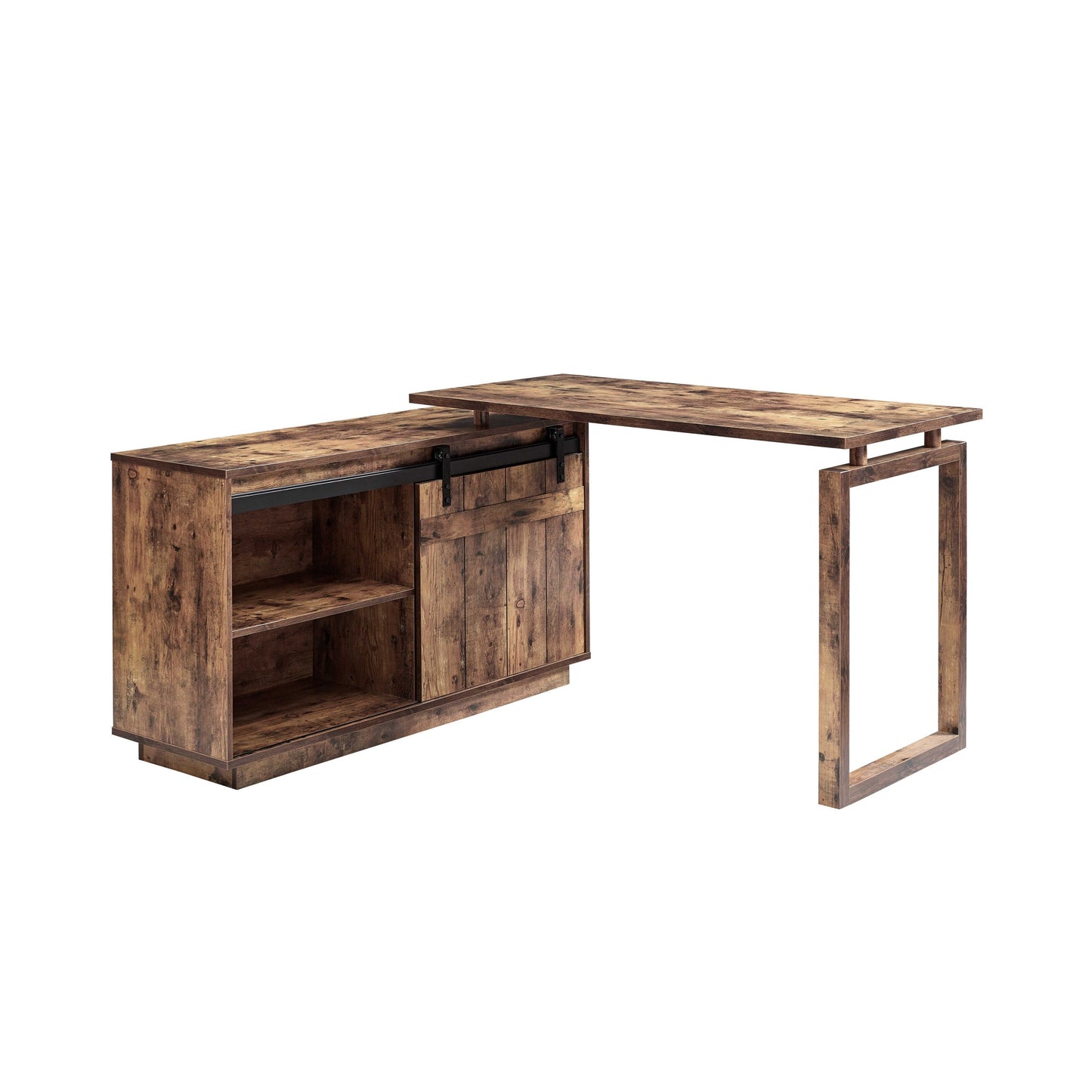 Desk L-shaped Workstation Home Office storage credenza sliding barn door Wood