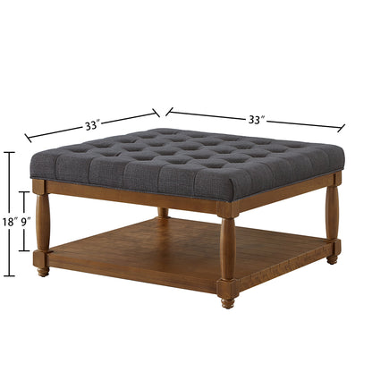 Large Square Upholstered Tufted Linen Ottoman Coffee Table, Charcoal