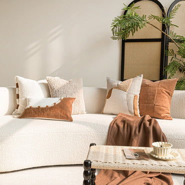 Wabi-sabi-style Cushion In Coffee And Off-white Cotton-linen Throw Pillow