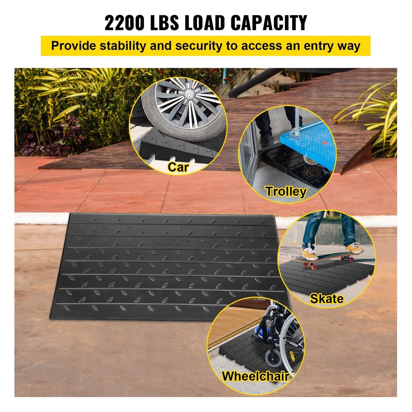 Threshold Ramp Rubber 4 In Heavy Duty Non-Slip Doorway Indoor Outdoor 2200 LB