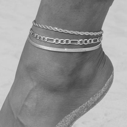 Retro Metal Versatile 3-piece Ankle Chain Set