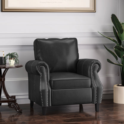 Club Chair Contemporary PU Leather Black Rolled Arms Nailhead Trim 37 In