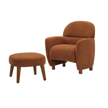 Accent Chair Minimalist Fabric Orange with Ottoman Footrest 30x30x33 In