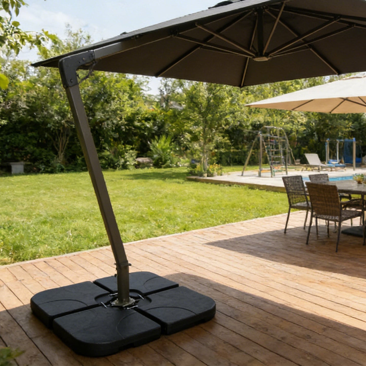 Patio Umbrella Base Offset HDPE Black 4 Panel 220 LB Water or Sand