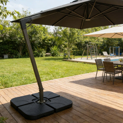 Patio Umbrella Base Offset HDPE Black 4 Panel 220 LB Water or Sand