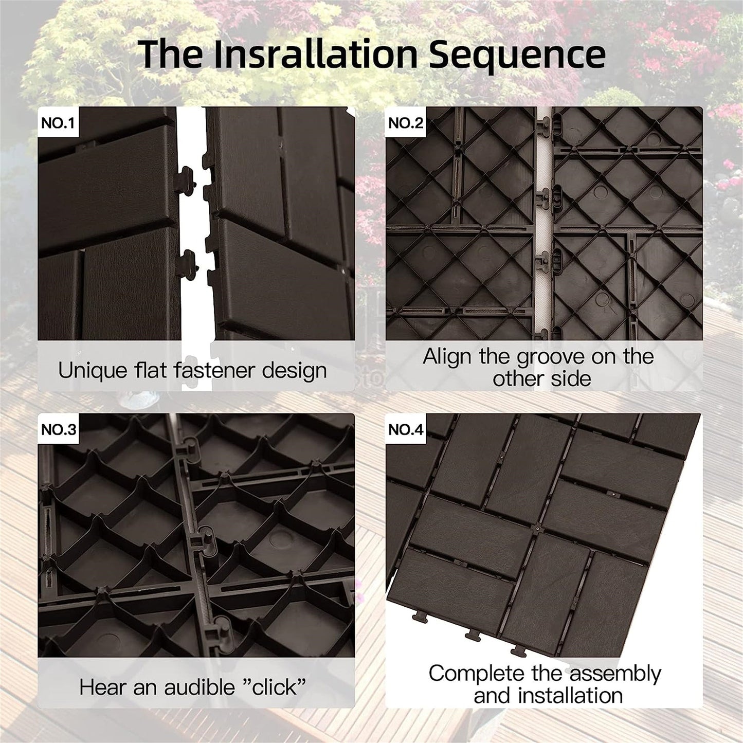 Outdoor Deck Tiles Interlocking Plastic Brown Checkered 12x12 in Pack of 36
