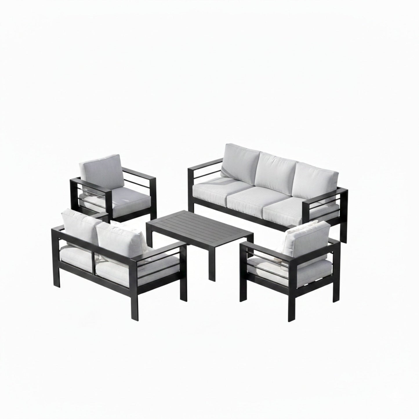 Outdoor Patio Set Aluminum Black Light Gray Olefin 5 Piece Seats 7