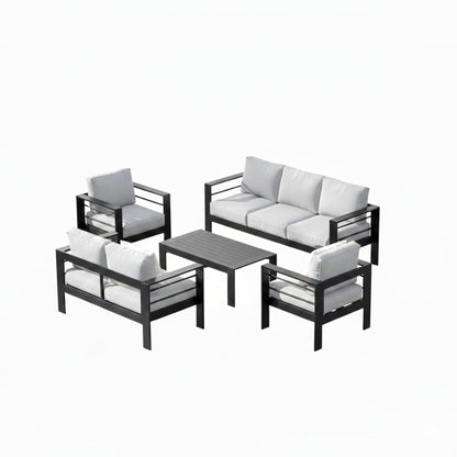 Outdoor Patio Set Aluminum Black Light Gray Olefin 5 Piece Seats 7