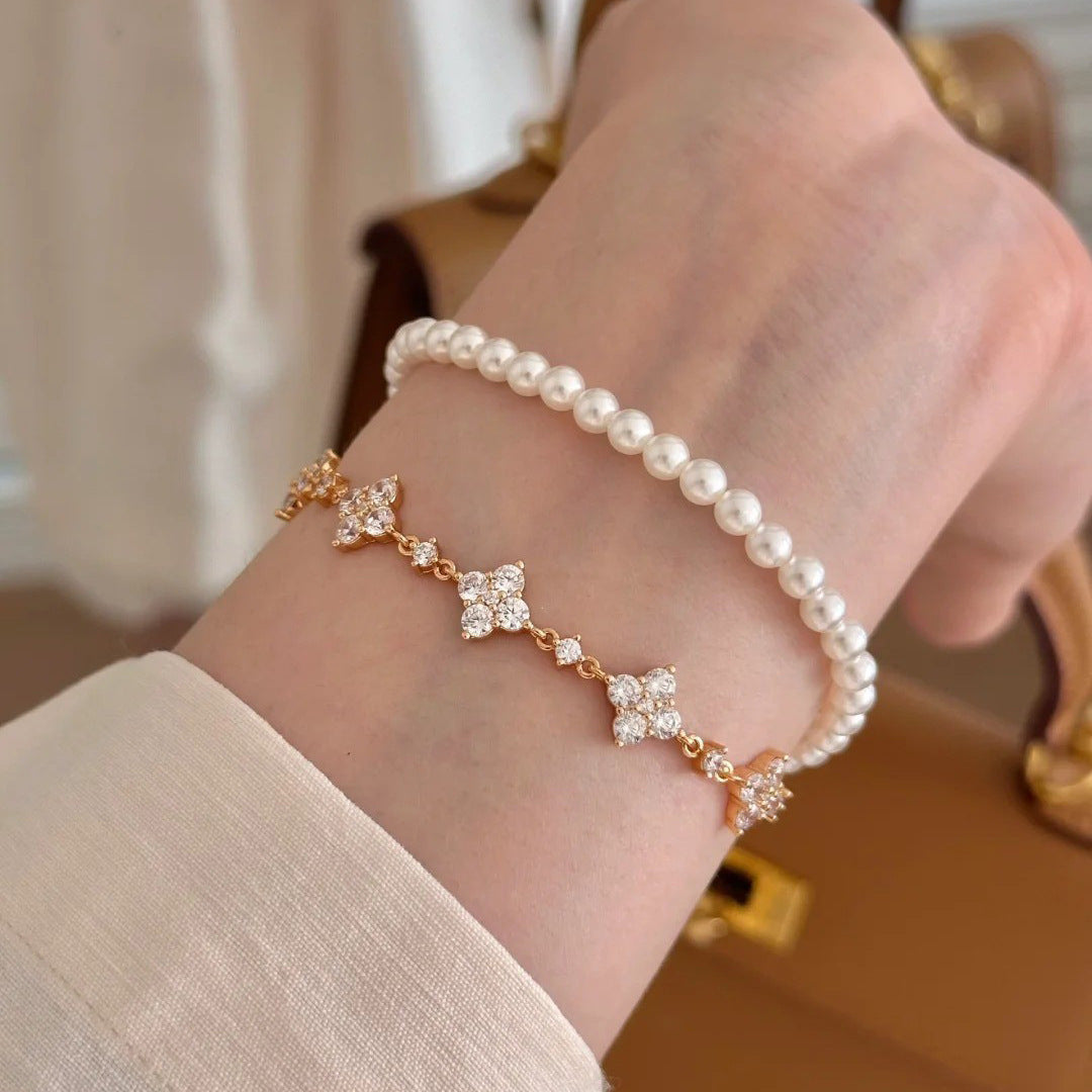 Full Pave Clear Simulated Zirconia Star Adjustable Bracelet Gold Silver Tone Stackable Women Daily Hand Ornaments
