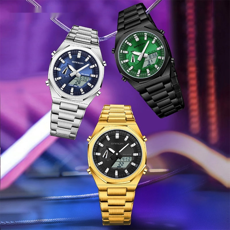 Dual-display  Multi-function Summer-time Mens Watch