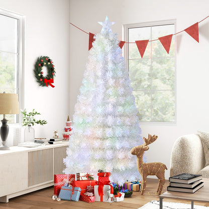 6/7 Feet Pre-Lit Fiber Optic White Snow-Flocked Artificial Christmas Tree