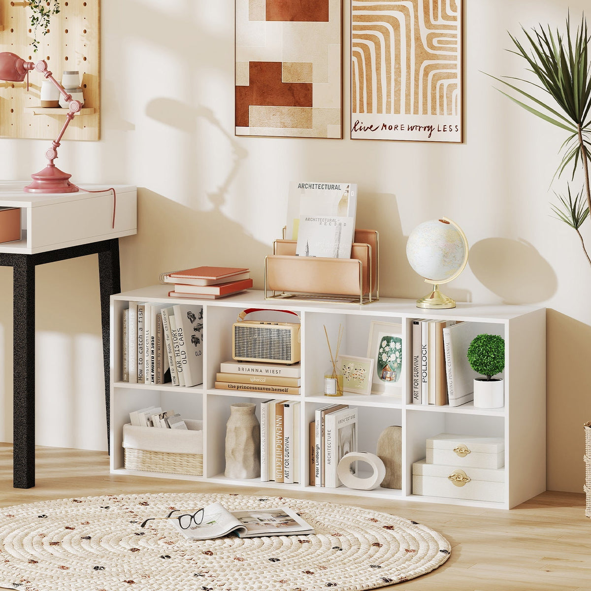 8-Cube Bookcase Bookshelf with 2 Anti-Tipping Kits Storage Organizer