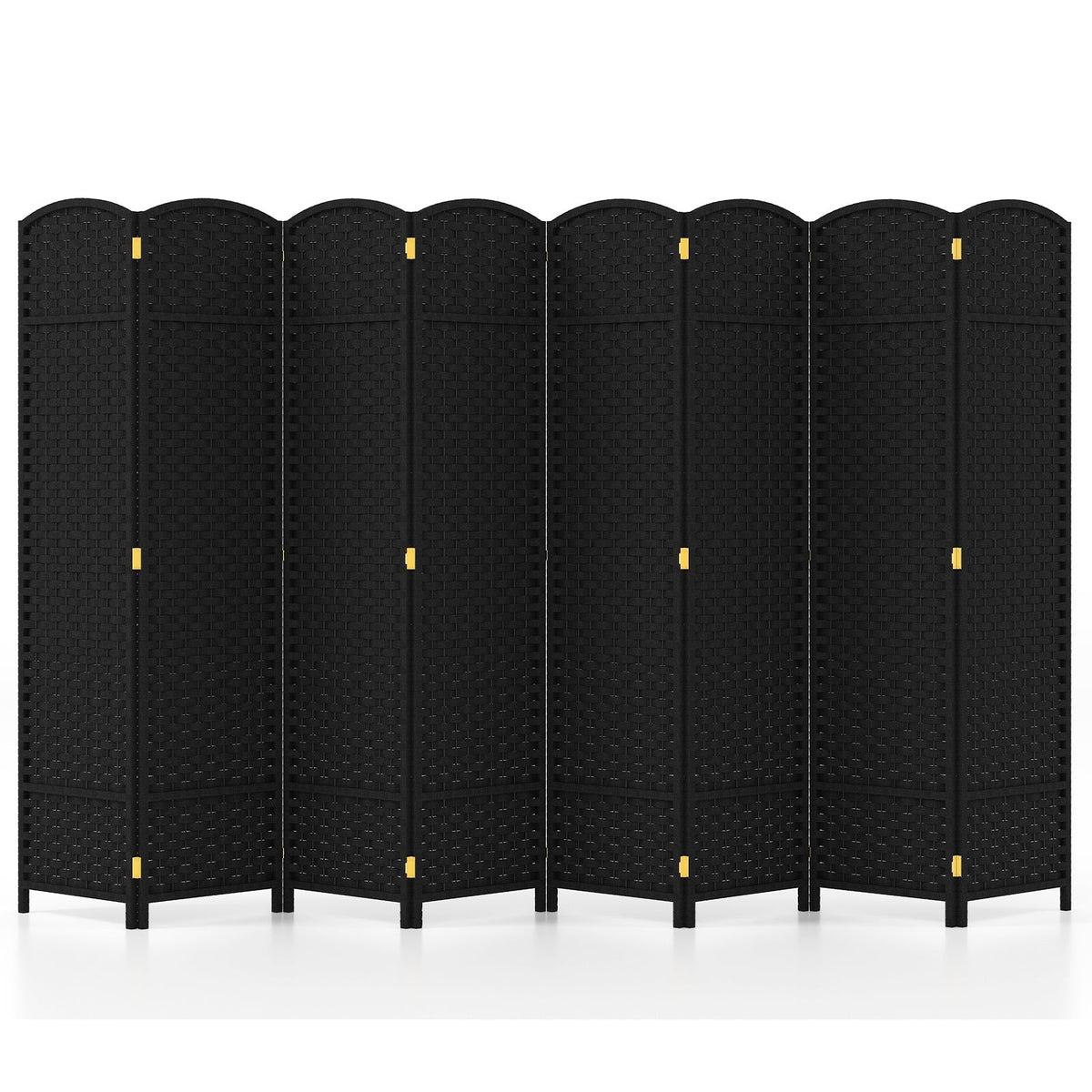 8-Panel Folding Room Divider with Hand-woven Texture and Wood Frame