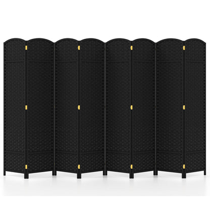 8-Panel Folding Room Divider with Hand-woven Texture and Wood Frame