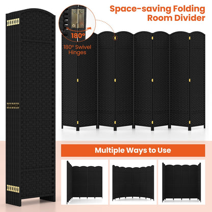 8-Panel Folding Room Divider with Hand-woven Texture and Wood Frame