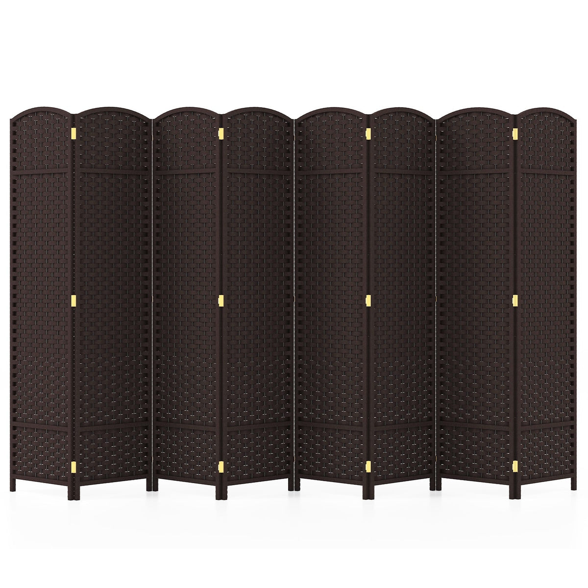 8-Panel Folding Room Divider with Hand-woven Texture and Wood Frame