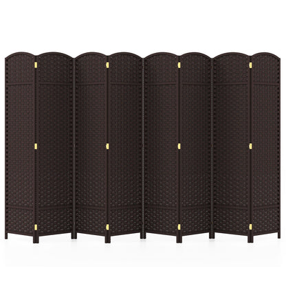 8-Panel Folding Room Divider with Hand-woven Texture and Wood Frame