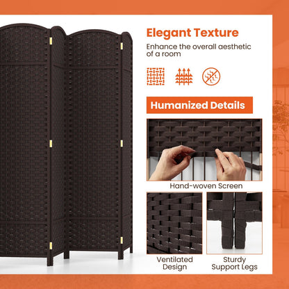 8-Panel Folding Room Divider with Hand-woven Texture and Wood Frame