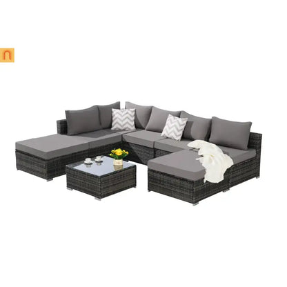 Outdoor Sectional Set PE Rattan Steel Dark Gray 8 Piece Seats 8 360 LB